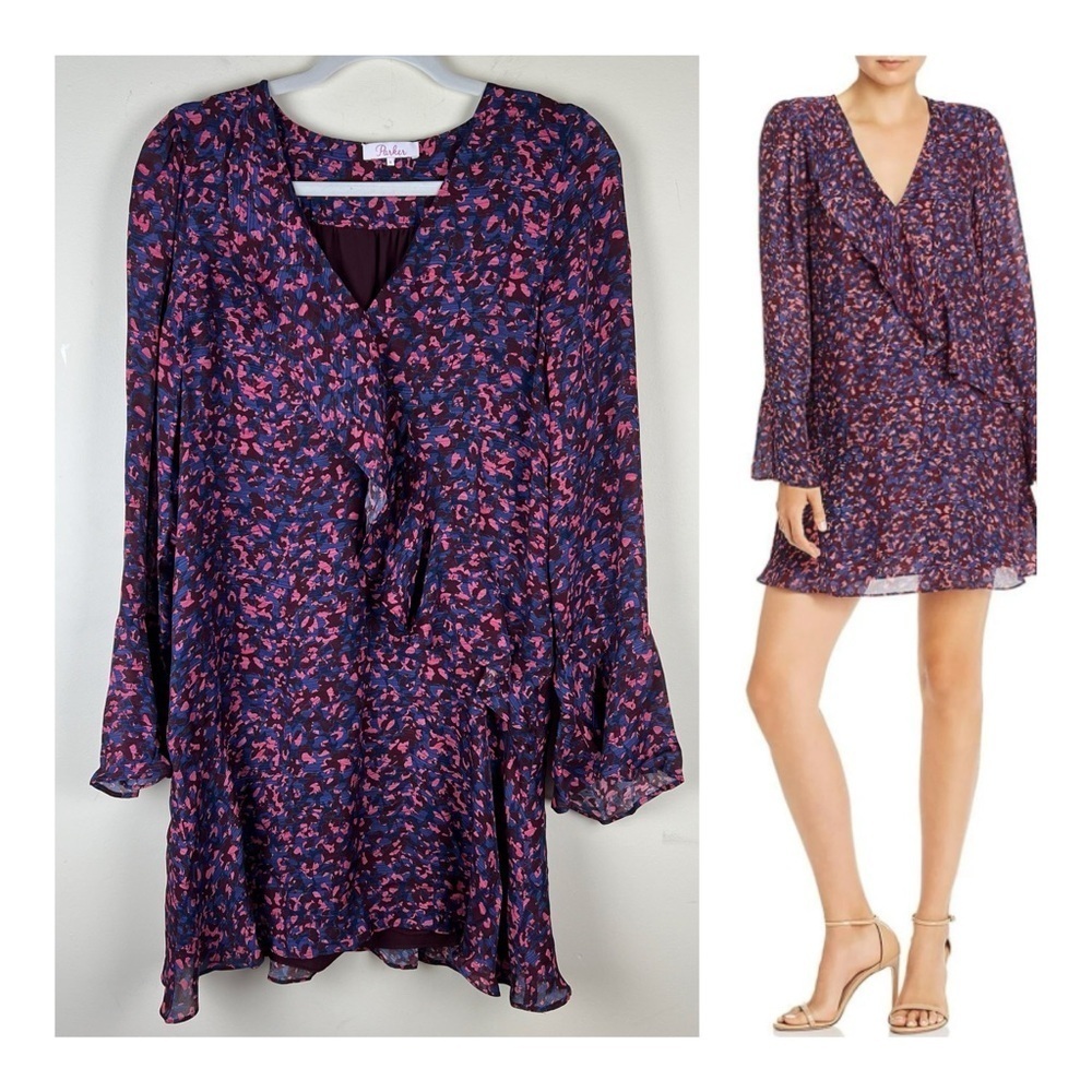 Parker | Flowy Ruffled Skylar Silk Blend Ruffle Mini Shift Dress | S